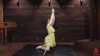 The girl suffers sweet torture with a vibrator, exploring intense BDSM vibes