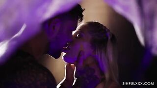 A guy is getting his dick sucked while his girlfriend gets fucked