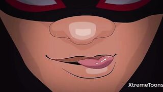The Spiderman is having fun with Gwen Stacy in an animated way