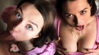 A cute girl with big natural tits made a guy cum