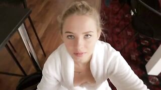 Accidental cum on step sister’s tits, she loved it and sucked dick