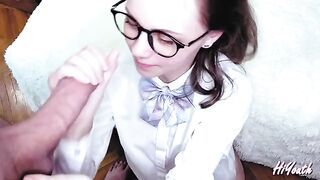 A sexy girl with glasses got a huge cumshot on her face - hiYouth