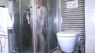 Instead of a shower, the petite teen got a mouthful of cock. 