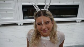 The guy adorned the girl's face with something spooky for a Halloween party