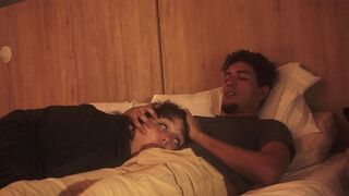 A blowjob on the bed is lazy, but so deep that it makes him tremble with pleasure