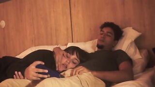 A blowjob on the bed is lazy, but so deep that it makes him tremble with pleasure