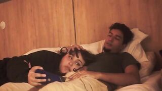 A blowjob on the bed is lazy, but so deep that it makes him tremble with pleasure