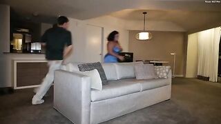 A black girl is getting her big tits squeezed and slapped hard