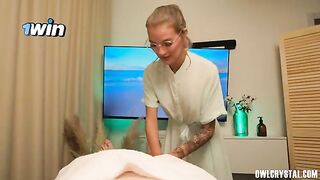 A sexy girl is having a sensual erotic massage with oil