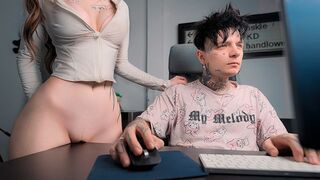 A girl rubs her pussy on the table and begs for cum