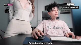 A girl rubs her pussy on the table and begs for cum