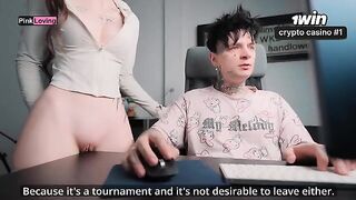 A girl rubs her pussy on the table and begs for cum