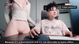 A girl rubs her pussy on the table and begs for cum