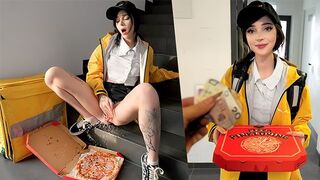 The pizza delivery guy got a messy cumshot on his package