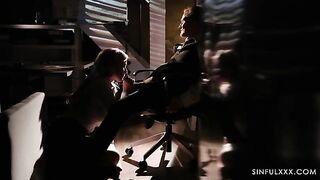 The girl threw herself on her partner in the first movement