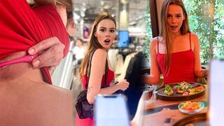 The girl almost got caught while masturbating in the mall