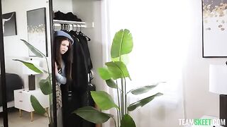 A young brunette woman gets excited and asks not to stop