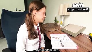 A girl agreed to do her homework in a special way