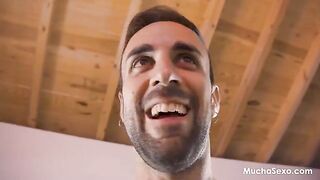 The guy finished on the blondie's natural tits, and they trembled with delight