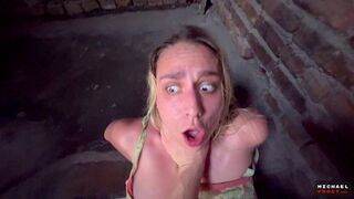 A man with a package forced himself on the pretty girl