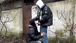 A passionate girl was caught in public and couldn’t resist, as it was a risky spot