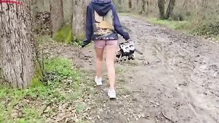 A risky sex adventure in the forest ended with a hot cumshot on her face