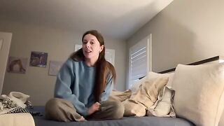 Girl passionately humping a pillow, showcasing her eager desire