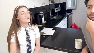 A stepbrother fucks his little stepsister on the table
