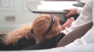 The girl was fucked at her workplace by a guy with a big cock
