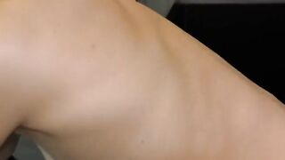A cute girl likes to choke, and the boy likes to film in the mirror