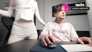The girl rubs her pussy on the table and reaches orgasm