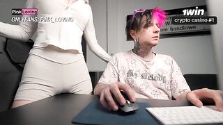 The girl rubs her pussy on the table and reaches orgasm