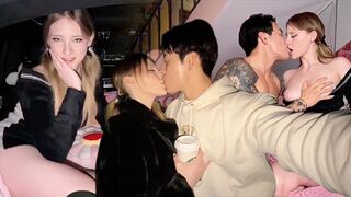 A hot girl is having passionate sex with her boyfriend in the car