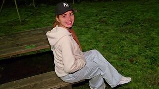 A beautiful girl was caught in a compromising situation in the park