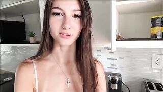 The girl accidentally gets cum on her face for protecting her stepdad in a steamy scene