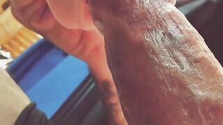 A girl with a silicone mouth works outdoors and sucks cock