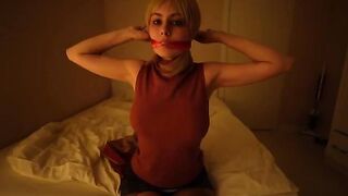 Girl plays a role, captivating her neighbor with a thrilling gaze