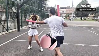 A girl is struggling to get a membership in the gym