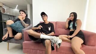 A girl has sex with her boyfriend, turning her back to him