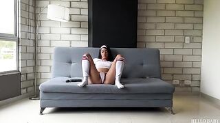 A girl was interviewed and showed her skills in a steamy session