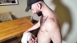 An 18-year-old girl was fucked by two muscular men in a steamy scene