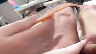 A man got his hairy dick waxed by a hot Russian girl