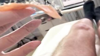 A man got his hairy dick waxed by a hot Russian girl