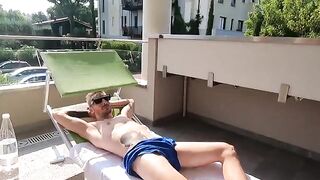 Bald guy fucked Italian slut on the balcony of his villa