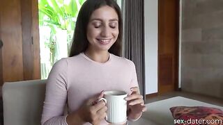 A girl came for tea and got a cock in her mouth from SEX-DATER