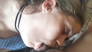 A girl gets a lot of pleasure from being fed with cock and cum