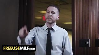 Submissive big-titted MILFs get fucked by their boss on his desk in a steamy Freeuse scene
