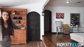 A cute brunette real estate agent convinces a picky client to buy