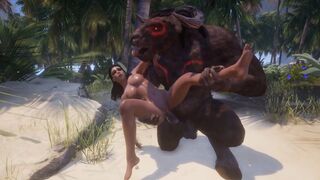 Big-titted slut gets fucked by two monsters in 3D