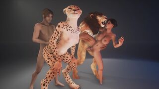 Big cock monster fucks curvy girls in a wild orgy